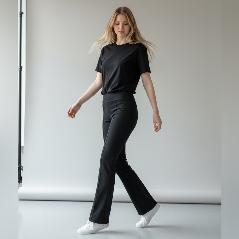 NEW ECRU May Boot‎ Cut Pull On Stretch Pants in Black Ponte High Rise Size Large